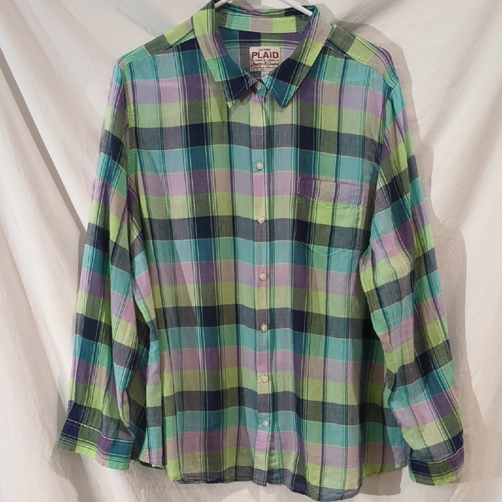 Old Navy | Plaid Button Front Shirt Long Sleeves Very Lightweight | XXL